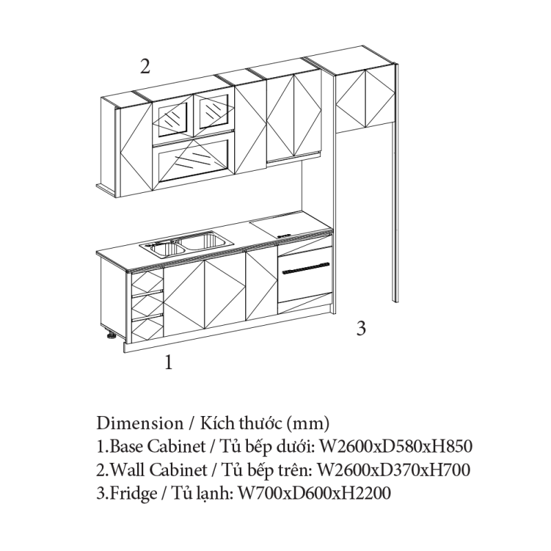 Tủ Bếp Acrylic Màu Xám, Cabinet Pro An Cường