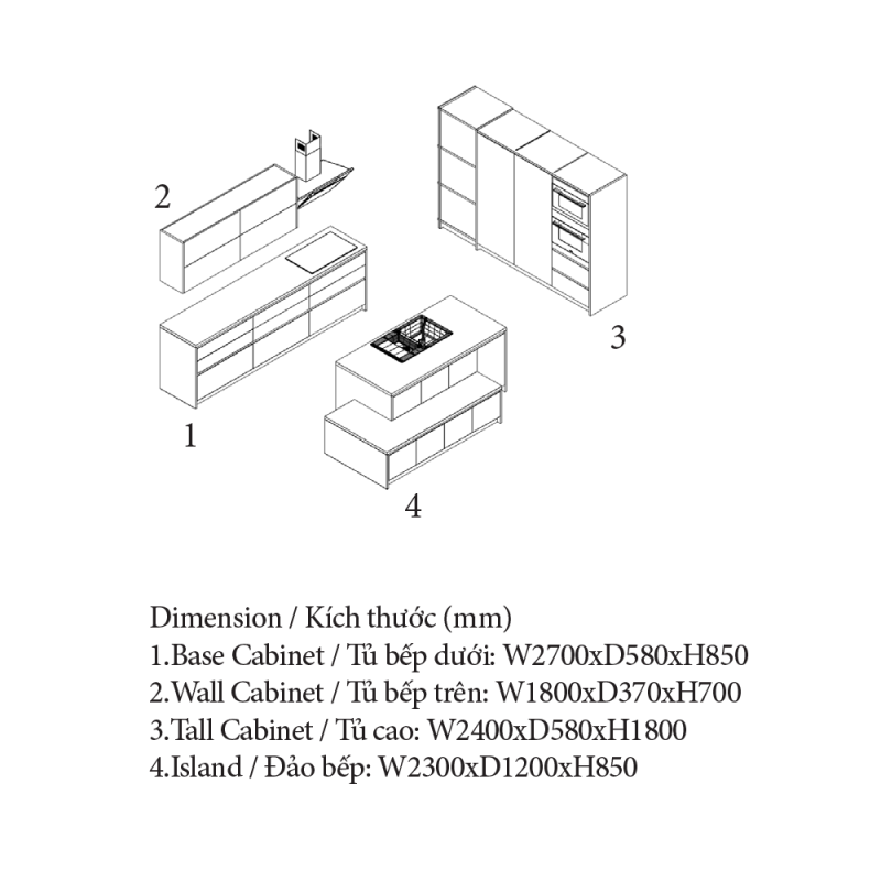 Tủ Bếp Chung Cư, Có Đảo Bếp, An Cường Cabinet Pro