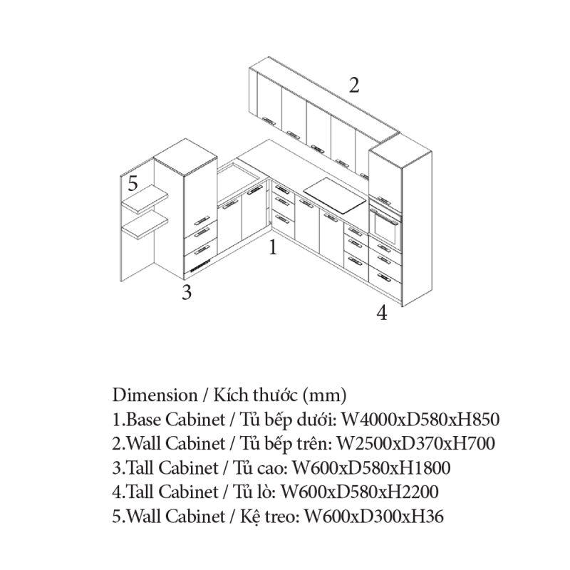 Tủ Bếp Gỗ Công Nghiệp Màu Trắng, An Cường Cabinet Pro