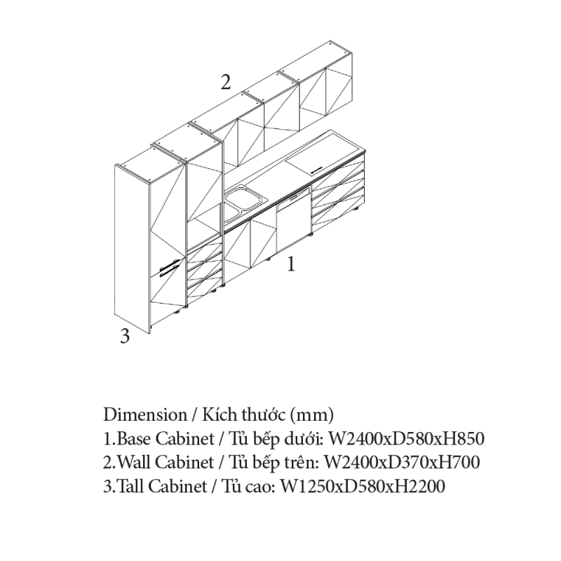 Tủ bếp có vị trí để lò vi sóng, thương hiệu An Cường Cabinet Pro