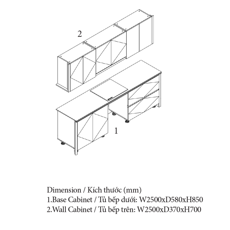 Tủ bếp màu ghi, thương hiệu An Cường Cabinet Pro