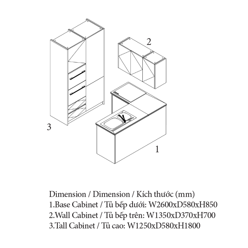 Tủ bếp mini đa năng, thương hiệu An Cường Cabinet Pro