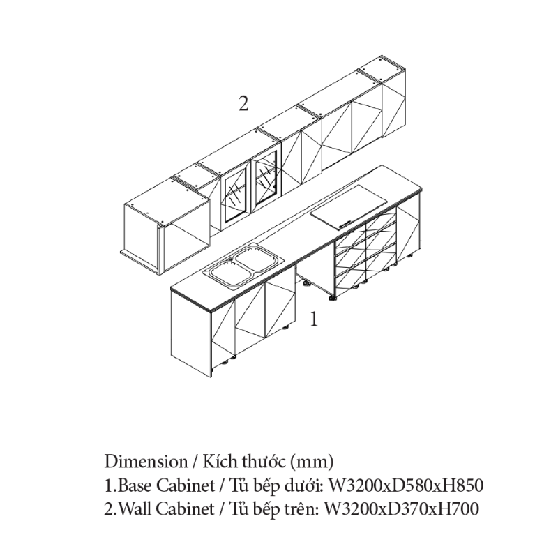 Tủ bếp vân gỗ đẹp, thương hiệu An Cường Cabinet Pro