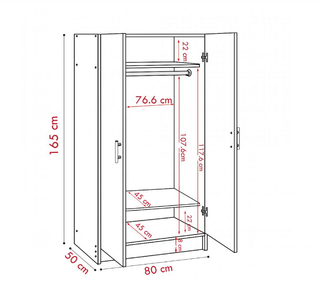 Tủ quần áo 2 cánh gỗ công nghiệp MDF chống ẩm - CWDL0061