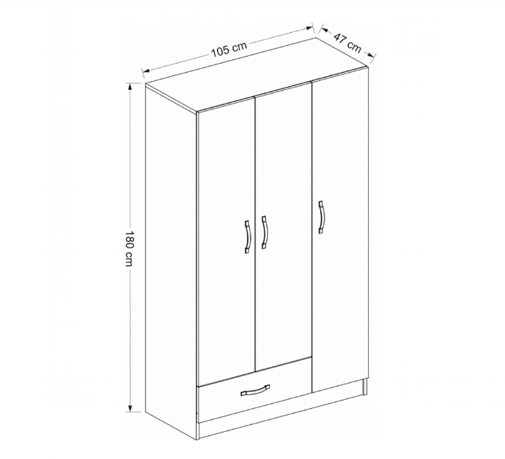 Tủ quần áo 3 cánh 1 ngăn gỗ công nghiệp MDF chống ẩm - CWDL0018