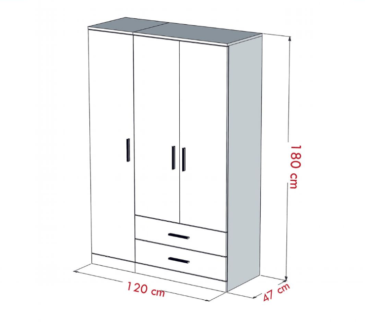 Tủ quần áo 3 cánh 2 ngăn gỗ công nghiệp MDF chống ẩm - CWDL0020