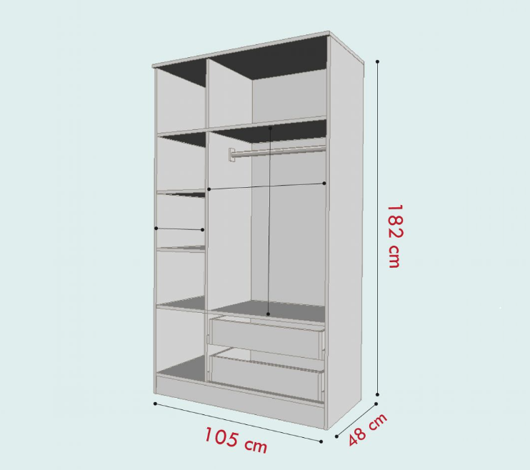 Tủ quần áo 3 cánh 2 ngăn gỗ công nghiệp MDF chống ẩm - CWDL0024