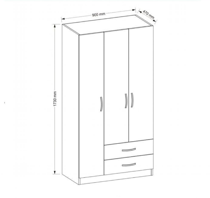 Tủ quần áo 3 cánh 2 ngăn gỗ công nghiệp MDF chống ẩm - CWDL0055