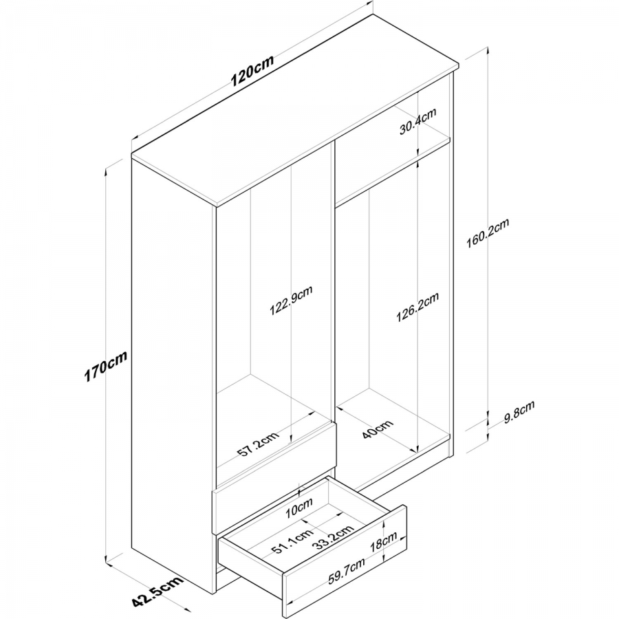 Tủ quần áo 4 cánh 2 ngăn gỗ công nghiệp MDF chống ẩm - CWDL0015