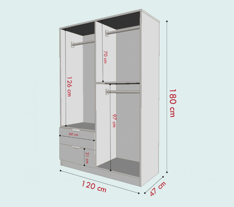 Tủ quần áo 4 cánh 2 ngăn gỗ công nghiệp MDF chống ẩm - CWDL0016