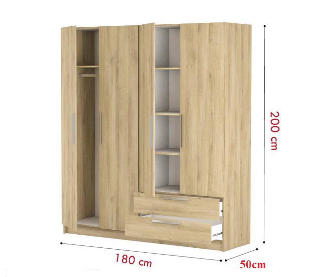 Tủ quần áo 4 cánh 2 ngăn gỗ công nghiệp MDF chống ẩm - CWDL0082
