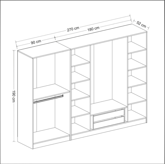 Tủ quần áo 6 cánh gỗ công nghiệp MDF chống ẩm - CWDL0003