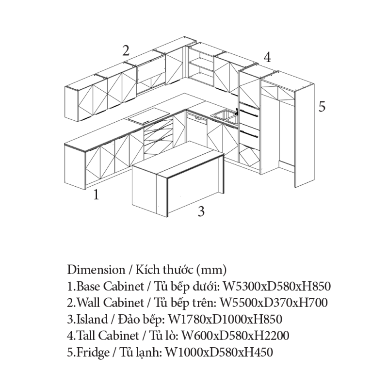 Tủ Bếp Kết Hợp Bàn Ăn, Tiện Lợi, Đa Năng, An Cường Cabinet Pro