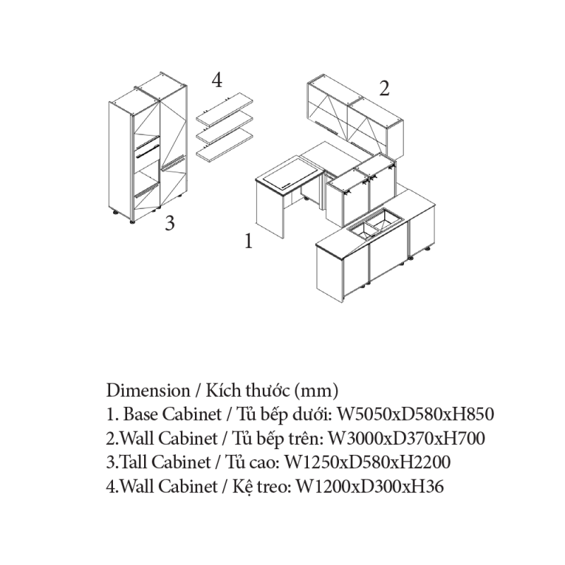 Tủ bếp MDF phủ Acrylic chống ẩm, thương hiệu An Cường Cabinet Pro