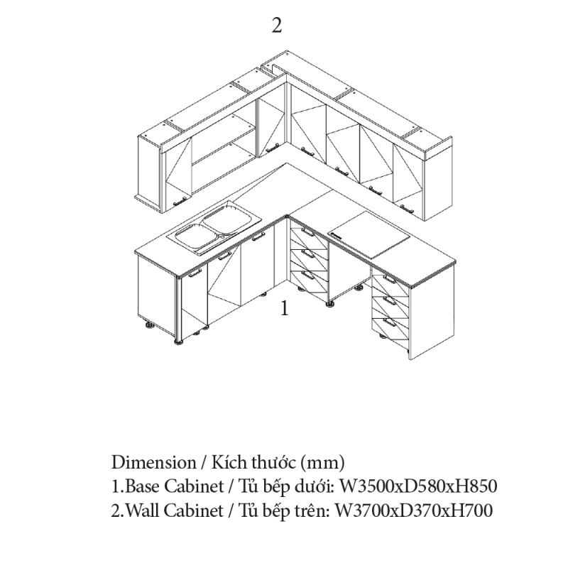 Tủ bếp mini có bồn rửa, thương hiệu An Cường Cabinet Pro