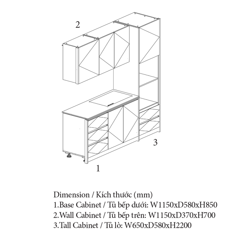 Tủ bếp mini đẹp, thiết kế nhỏ gọn, thương hiệu An Cường Cabinet Pro