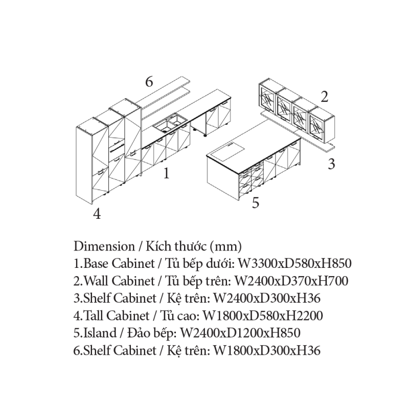 Tủ bếp phủ melamine, thương hiệu An Cương Cabinet Pro