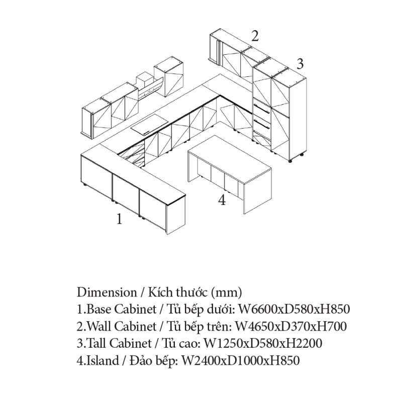 Tủ bếp sang trọng màu trắng, thương hiệu An Cường Cabinet Pro