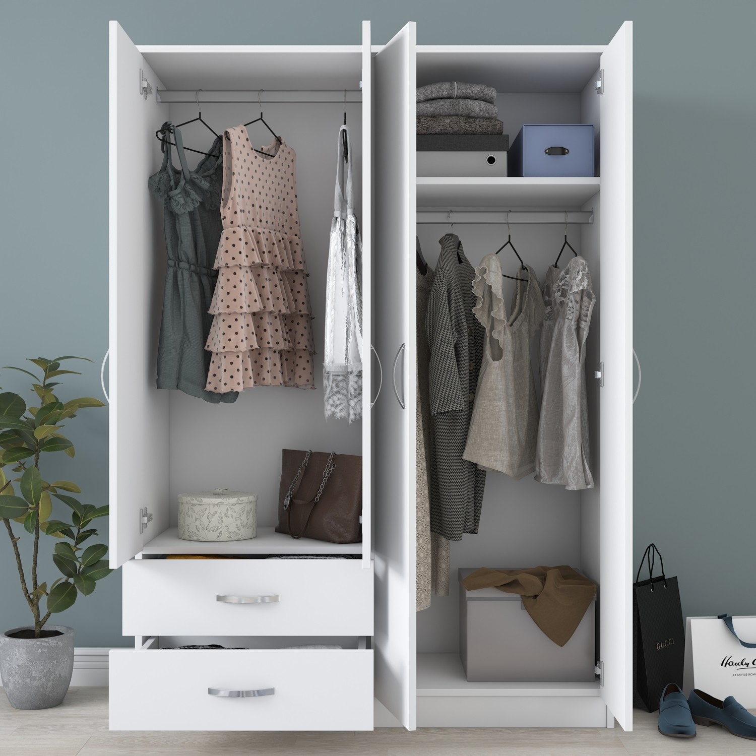 Tủ quần áo 4 cánh 2 ngăn gỗ công nghiệp MDF chống ẩm - CWDL0015