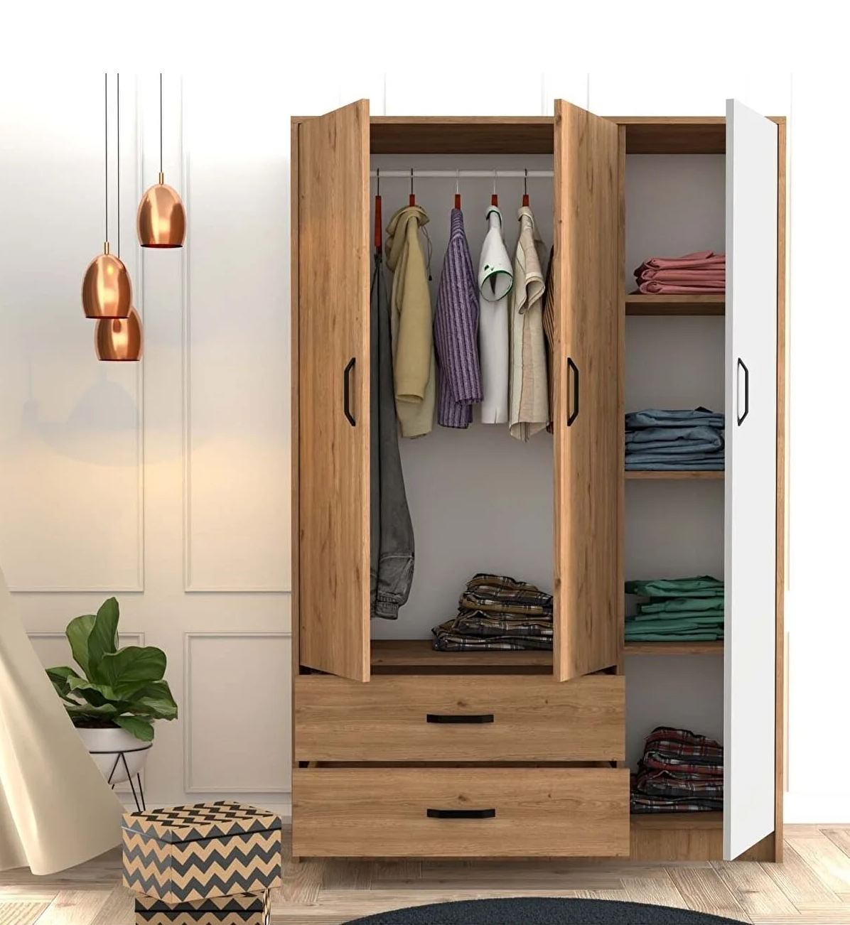 Tủ quần áo 3 cánh 2 ngăn gỗ công nghiệp MDF chống ẩm - CWDL0022