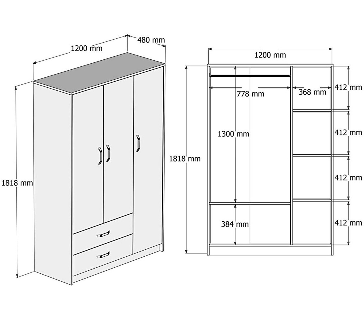 Tủ quần áo 3 cánh 2 ngăn gỗ công nghiệp MDF chống ẩm - CWDL0022