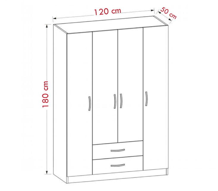 Tủ quần áo 4 cánh 2 ngăn gỗ công nghiệp MDF chống ẩm - CWDL0044