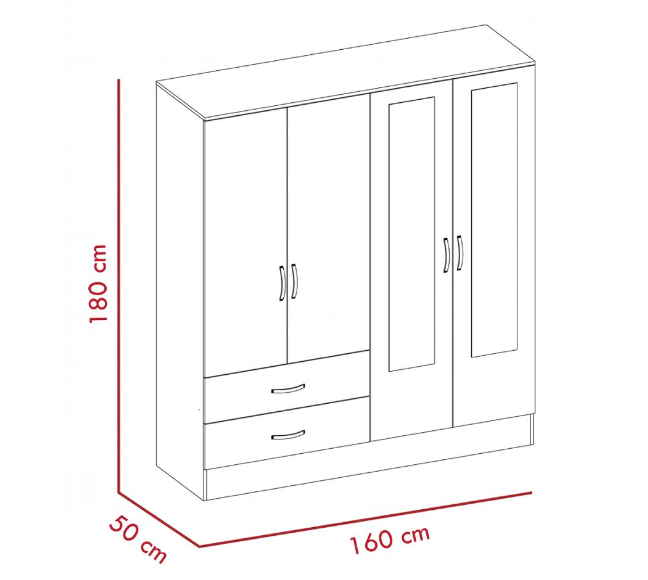 Tủ quần áo 4 cánh 2 ngăn gỗ công nghiệp MDF chống ẩm - CWDL0046