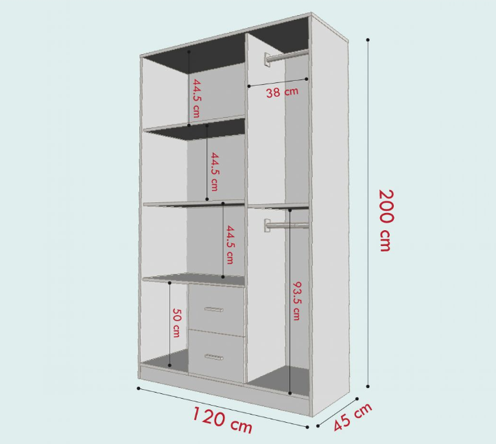 Tủ quần áo 3 cánh 2 ngăn gỗ công nghiệp MDF chống ẩm - CWDL0049