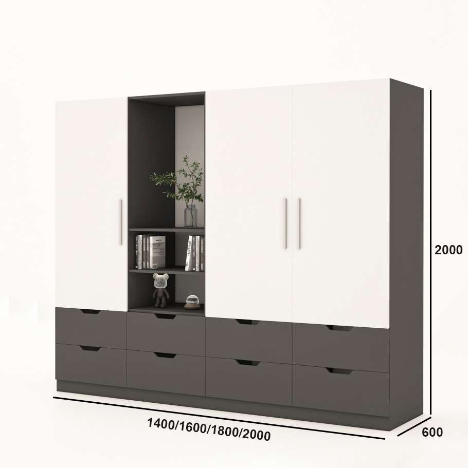 Tủ quần áo nhiều ngăn gỗ công nghiệp MDF chống ẩm TU009 - 1m2